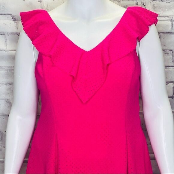 Eliza J Pink Perforated Ruffle Fit & Flare Short Casual Dress - Picture 2 of 9